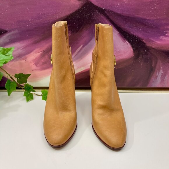 Veronica Beard Viv Booties Natural Leather Upper Ankle Heeled Buckle Boots 9.5 - Picture 5 of 16